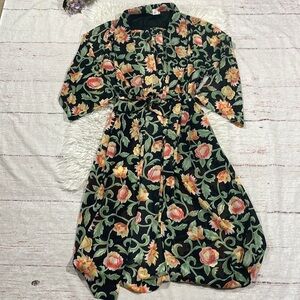 Natori Vintage Rose Floral Semi Sheer Long Duster Tie Front Robe